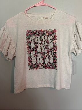 5 for $20! Jessica Simpson Light Pink Floral Graphic Ruffle Sleeve Tee